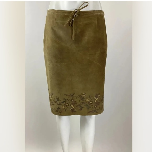Vinatge Y2K Express Sz 5/6 Junior 2/4 Womens Suede Leather Floral Print Skirt - Picture 1 of 7